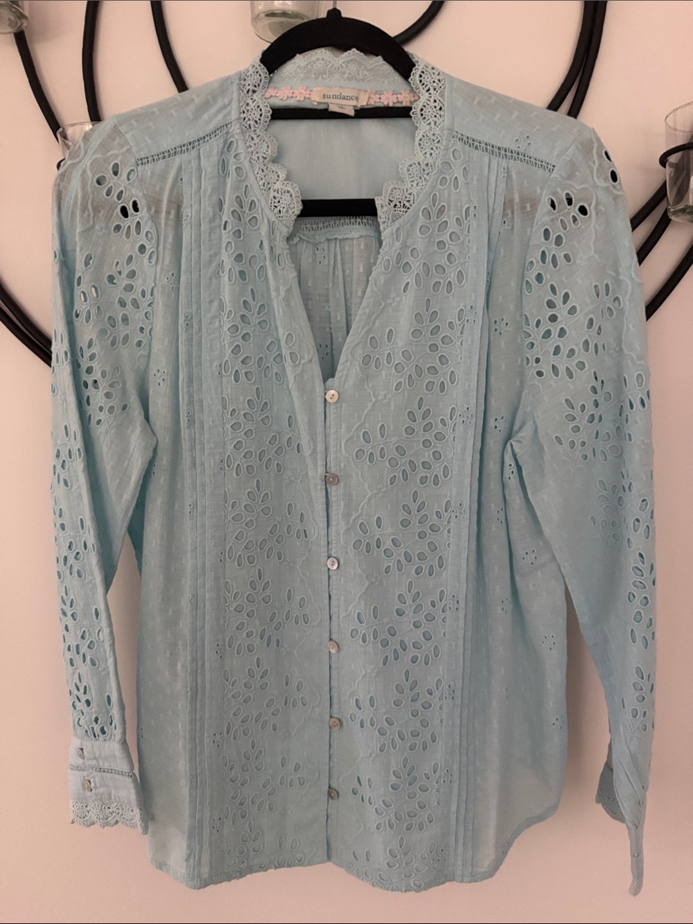 Sundance Light Blue Eyelet Button-Down Blouse